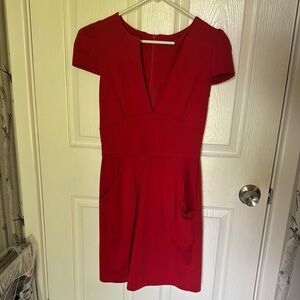 Modcloth Red Sheath Mini Dress with Plunge Neckline